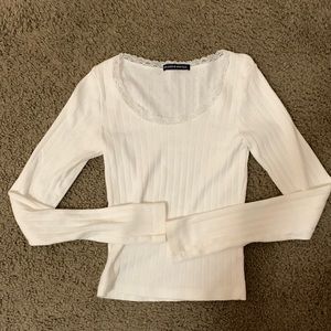 Brandy Melville White Long Sleeve Lace Top